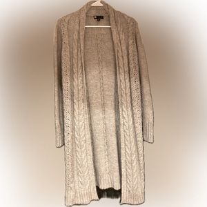 Long/Tall Natural Knit Fiber Open Front Duster Cardigan with Cables